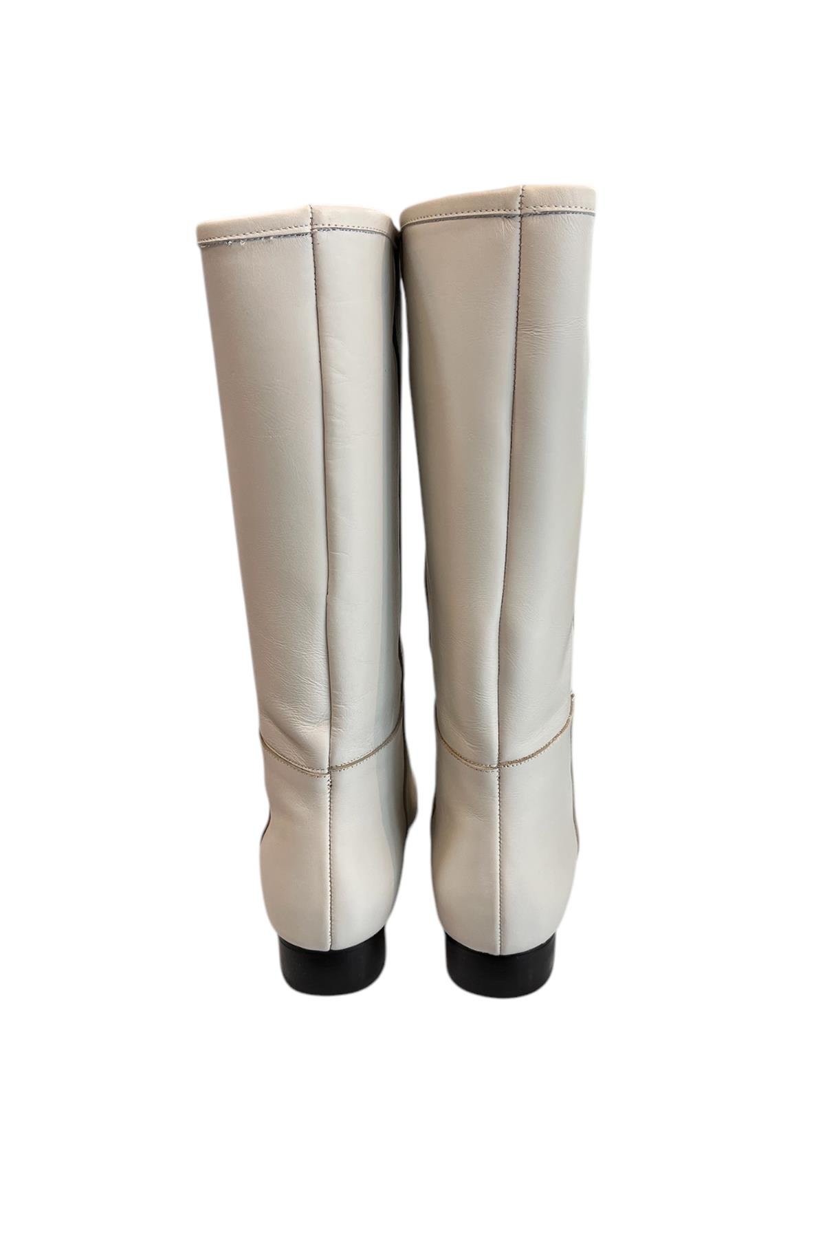 Bej Hakiki Deri Kısa Boy Çizme 