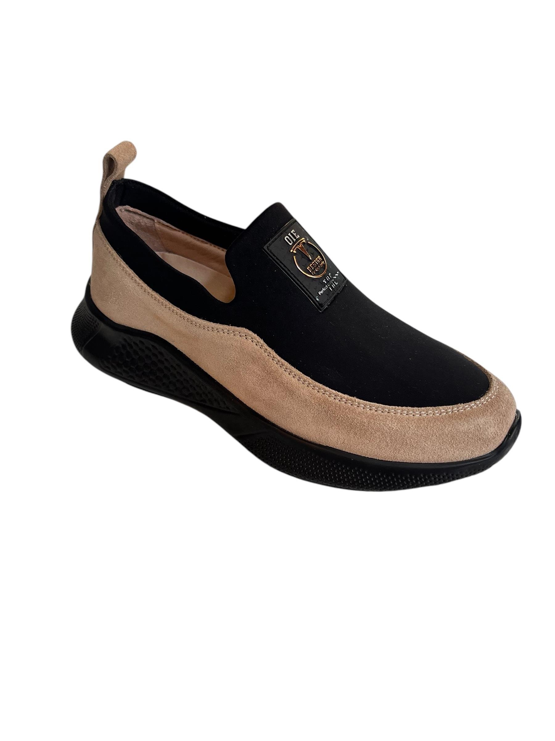 Bej Hakiki Deri Strech Yüzlü Comfort Sneaker