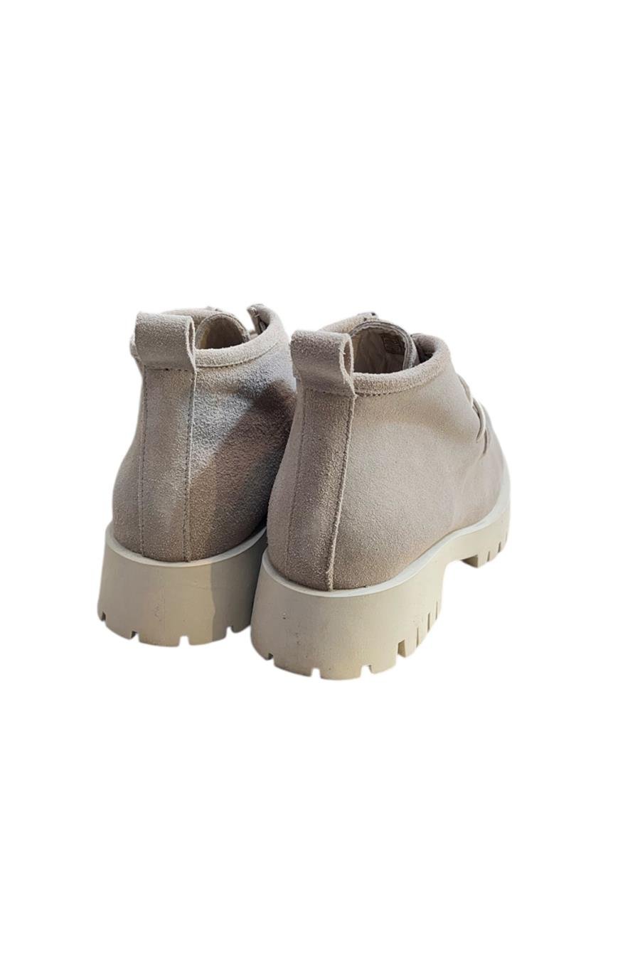 Bej Hakiki Deri Süet Bağcıklı Bot