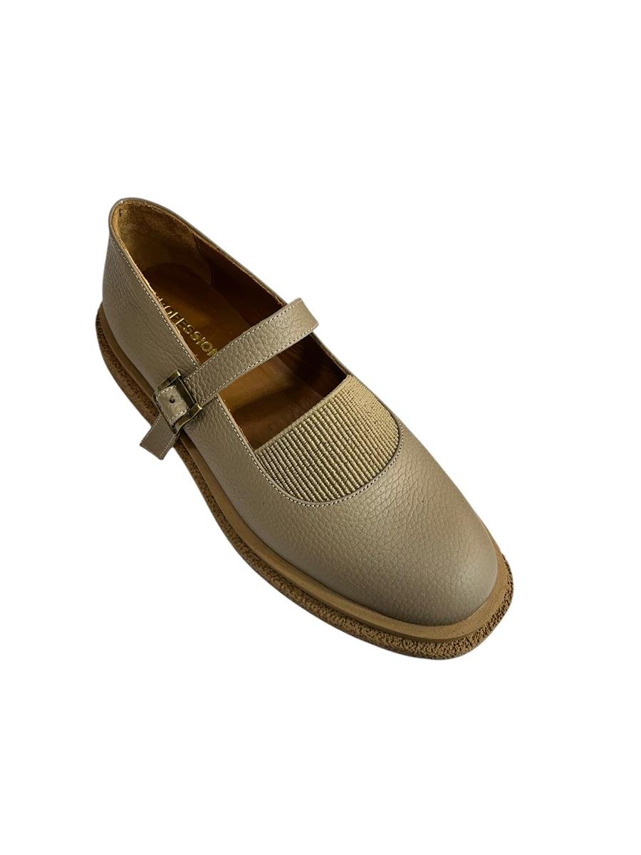 Bej Hakiki Deri Üst Kısmı Lastikli Babet