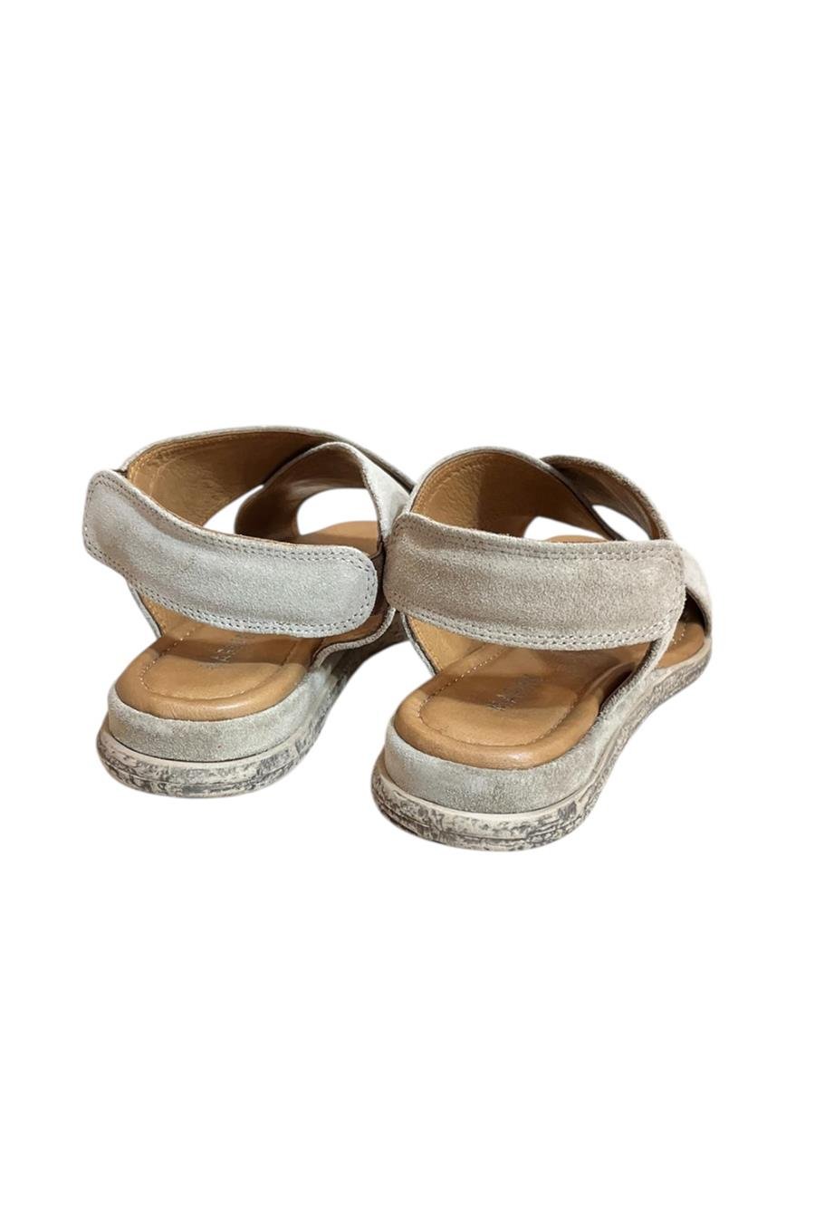 Bej  Hakiki Süet Deri Çapraz Bant Comfort Taban Sandalet