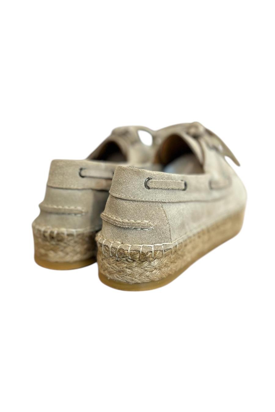 Bej Hakiki Süet Hasır Taban Bağlı Loafer 