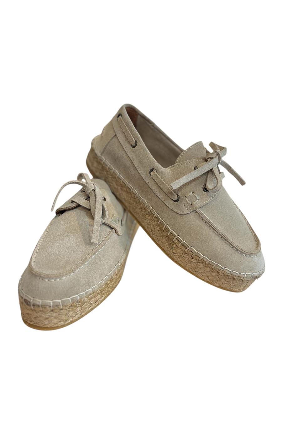 Bej Hakiki Süet Hasır Taban Bağlı Loafer 