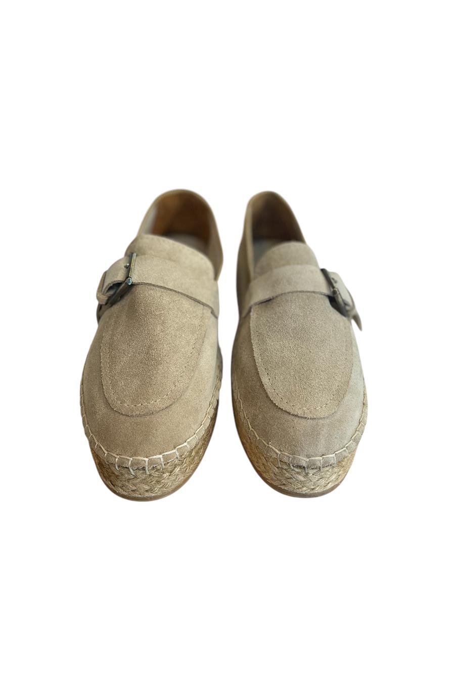 Bej Hakiki Süet Hasır Taban Tokalı Loafer 