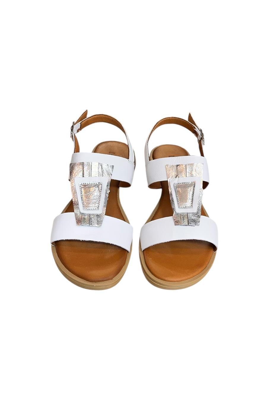 Beyaz Hakiki Deri Çift Bantlı Yumuşak Taban Comfort Sandalet