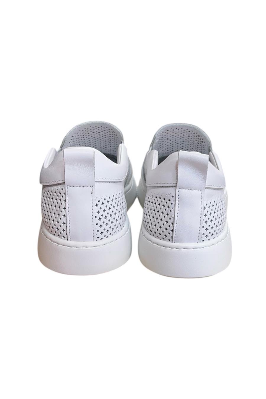 Beyaz Hakiki Deri Delikli Hafif Comfort Taban Sneaker