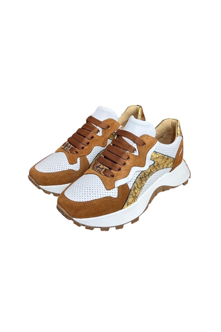 Beyaz Hakiki Deri Taba Garnili Comfort Taban Bağcıklı Sneaker