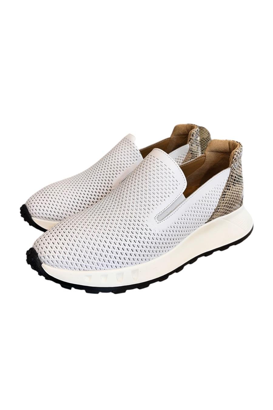 Beyaz Hakiki Deri Yanları Lastikli Comfort Taban Sneaker