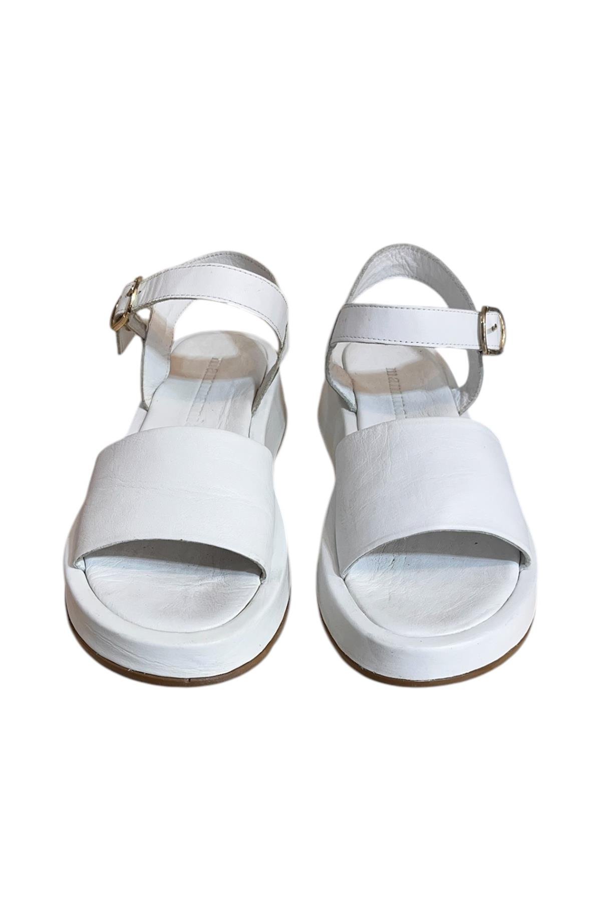 Beyaz Hakiki Deri Yumuşak Taban Günlük Sandalet