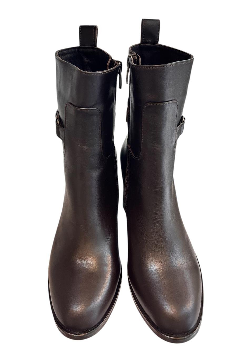 Bordo Hakiki  Deri İçi Sıcak Astarlı Topuklu Bot