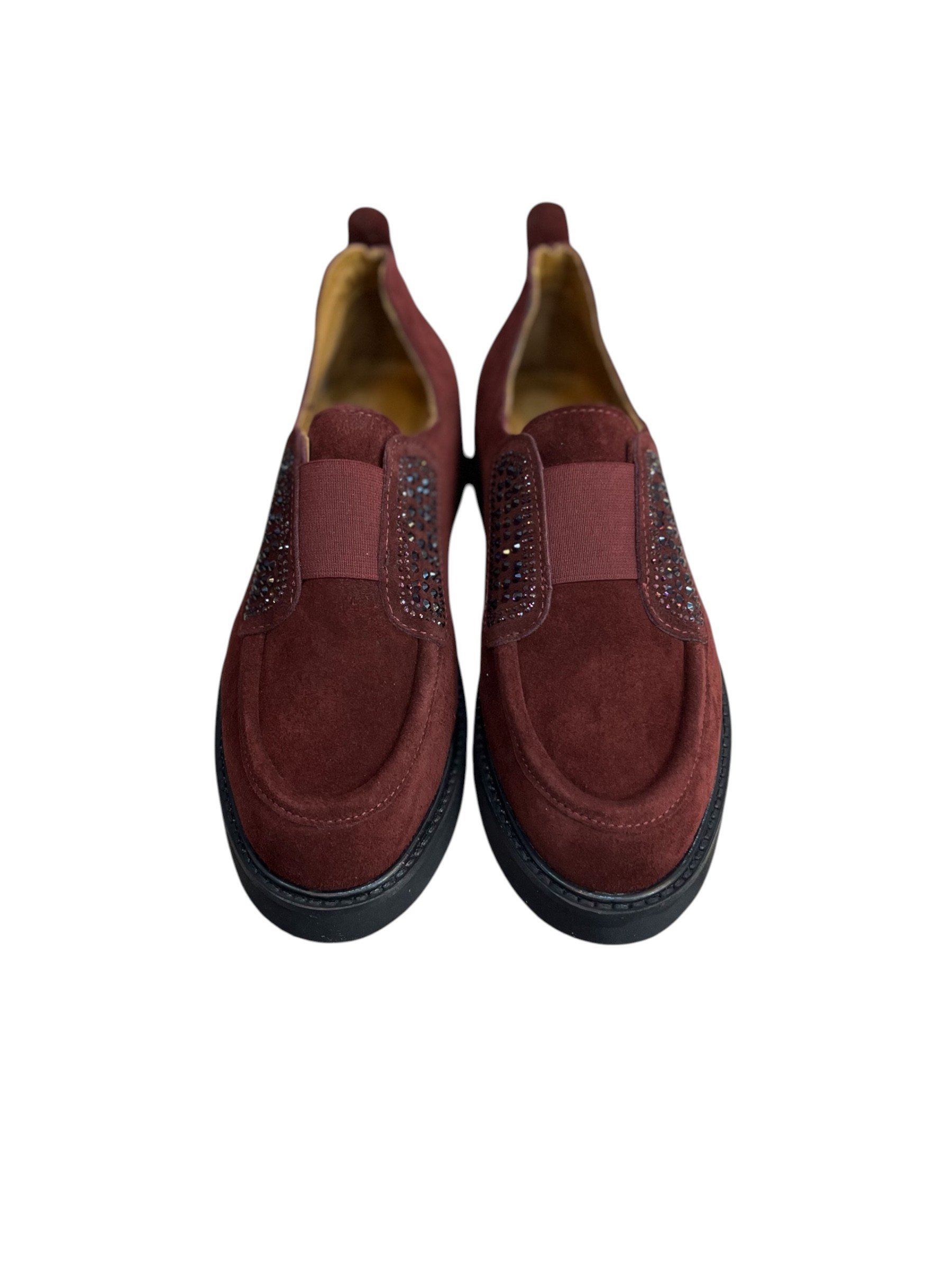Bordo Hakiki Deri Süet Taş Detay Comfort  Loafer