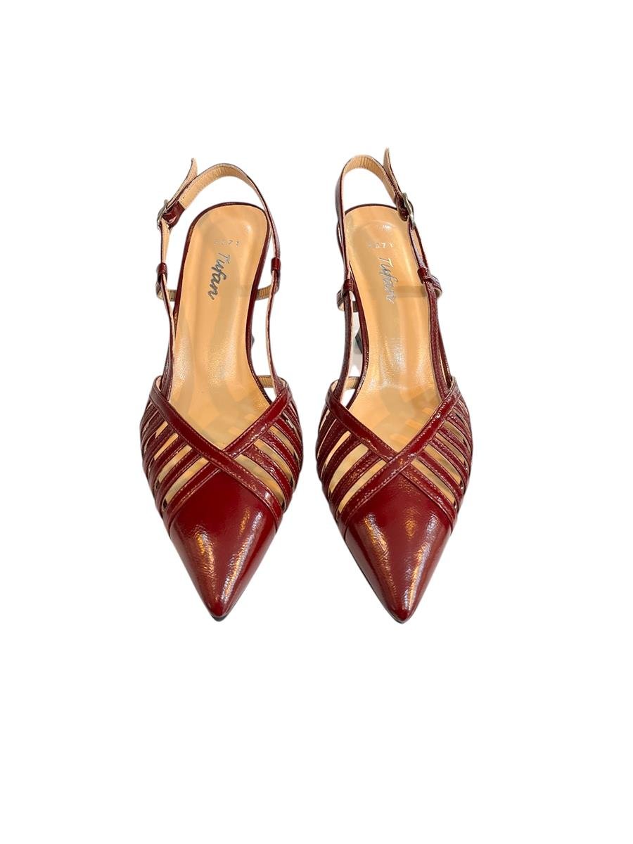 Bordo Hakiki Deri Topuklu Ayakkabı