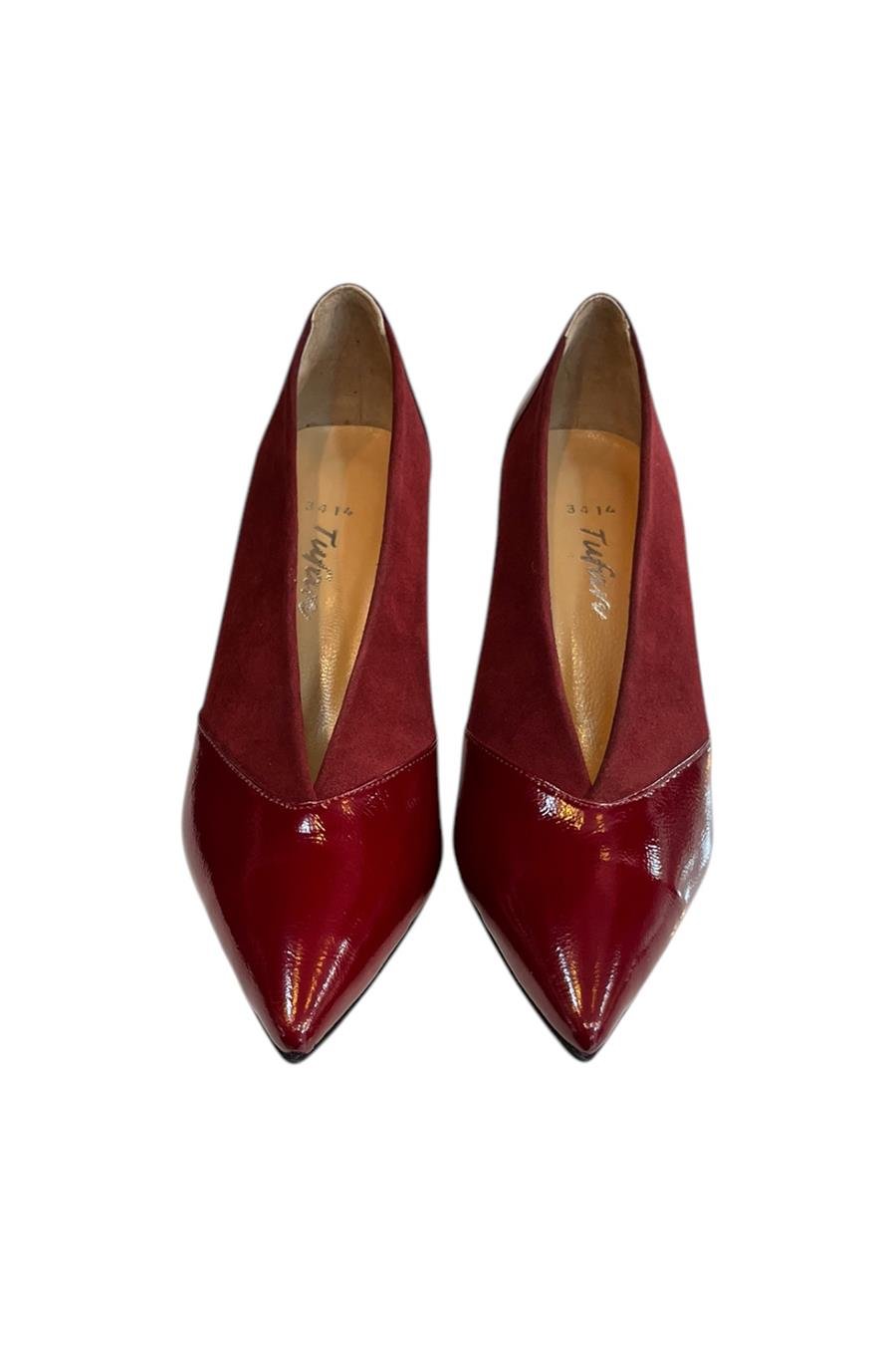 Bordo Hakiki Deri Topuklu Ayakkabı