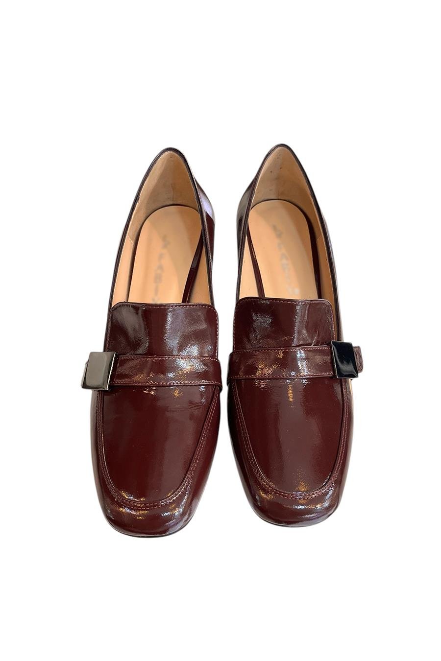 Bordo Hakiki Deri Yandan Tokalı Topuklu Ayakkabı