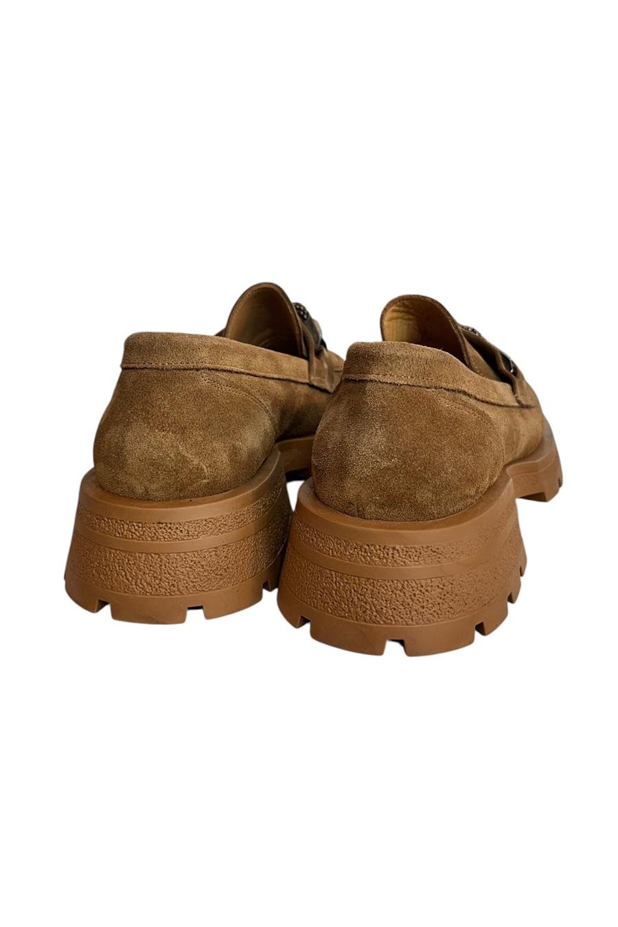 Camel Hakiki Deri Kalın Taban Loafer
