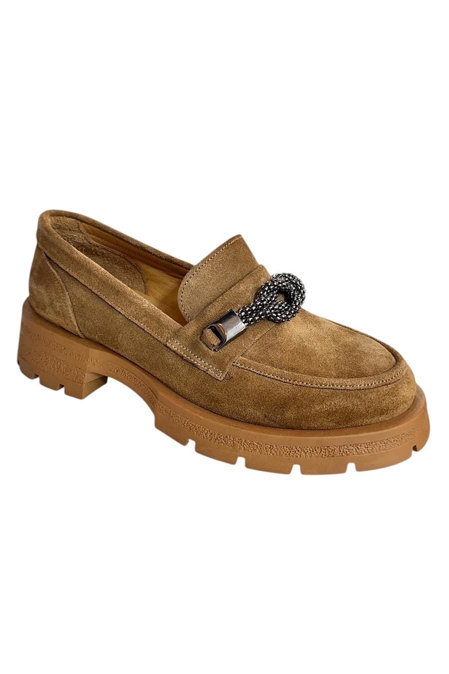 Camel Hakiki Deri Kalın Taban Loafer