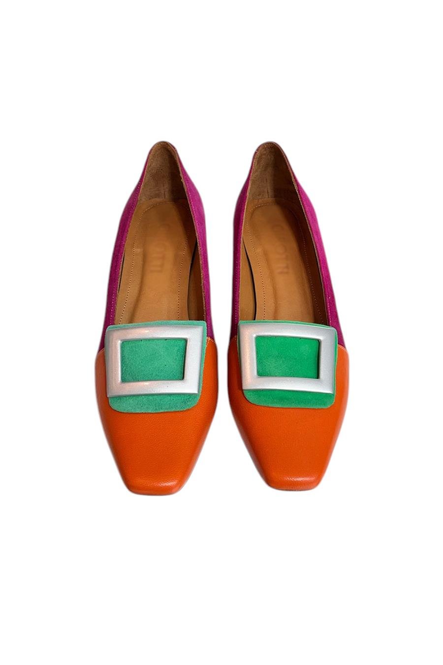 Fuşya  Hakiki Deri Önden Toka Detaylı Topuklu Ayakkabı