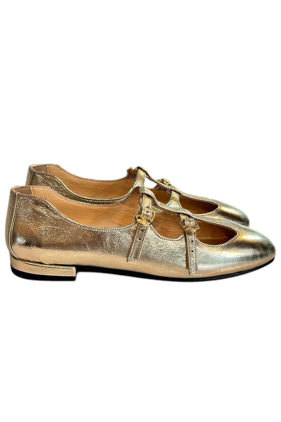 Gold Hakiki  Deri Çift Bantlı Babet Ayakkabı