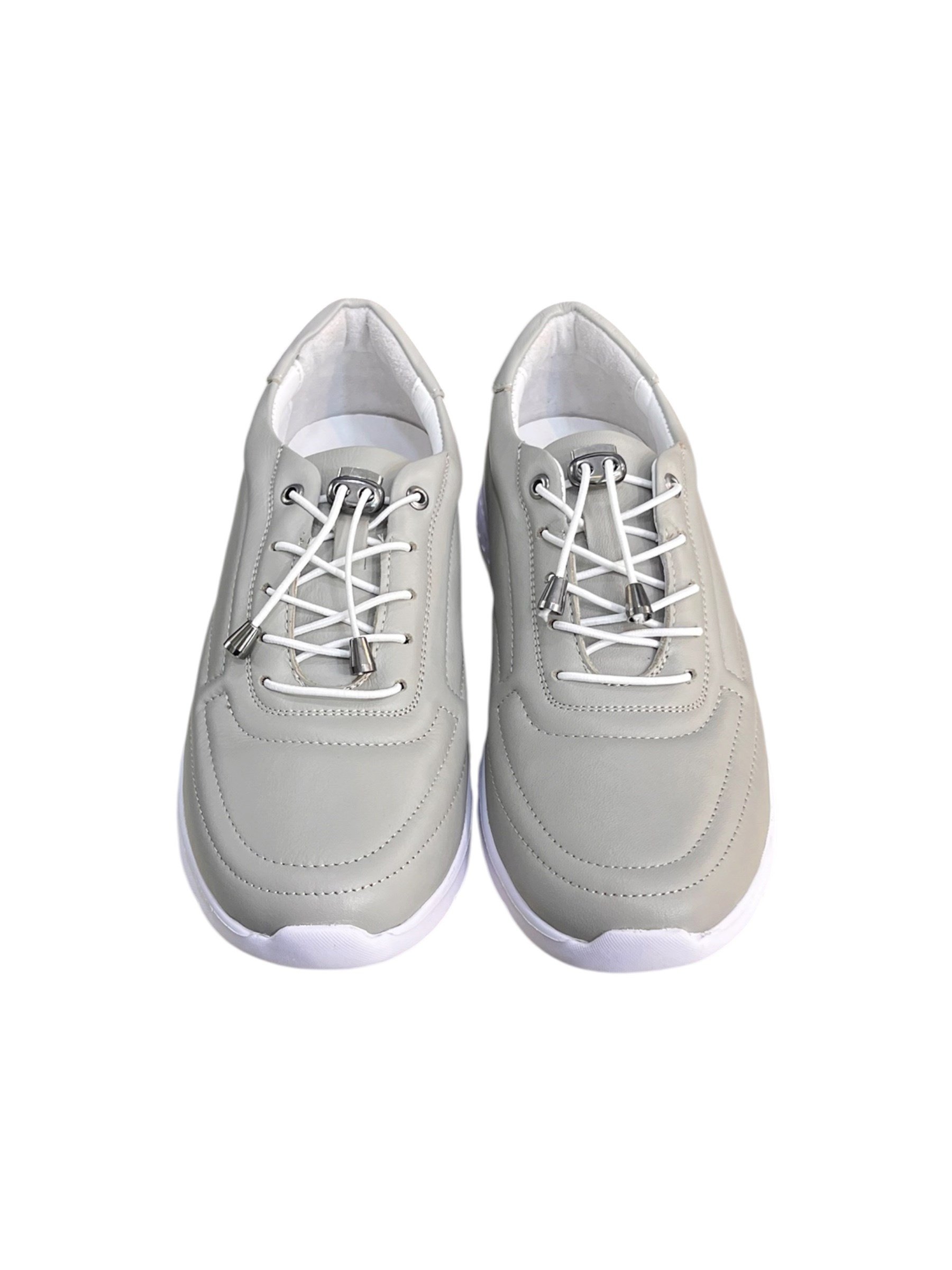 Gri Hakiki Deri Comfort Taban Lastik Bağlı Sneaker