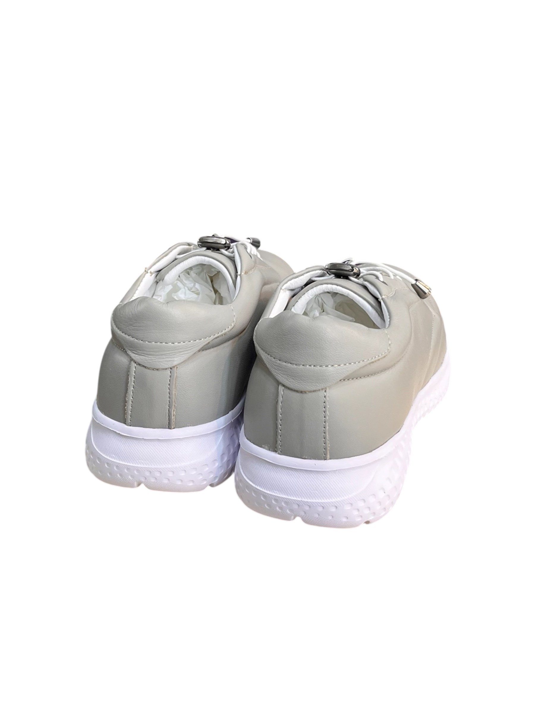 Gri Hakiki Deri Comfort Taban Lastik Bağlı Sneaker