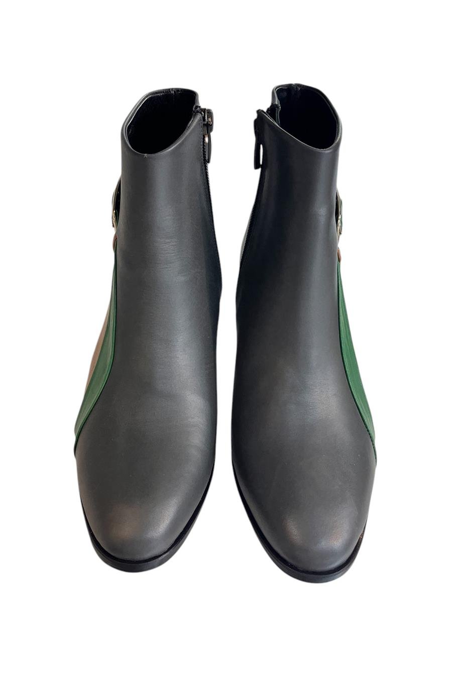 Gri Hakiki Deri Topuklu Bot Renk Geçişli