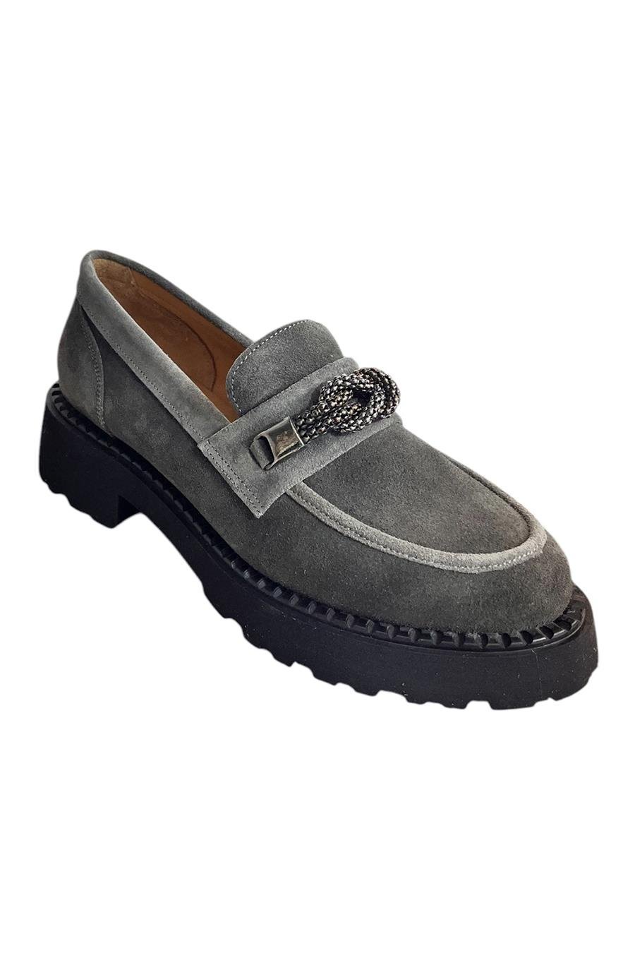 Gri Hakiki Süet Deri Kalın Taban Loafer