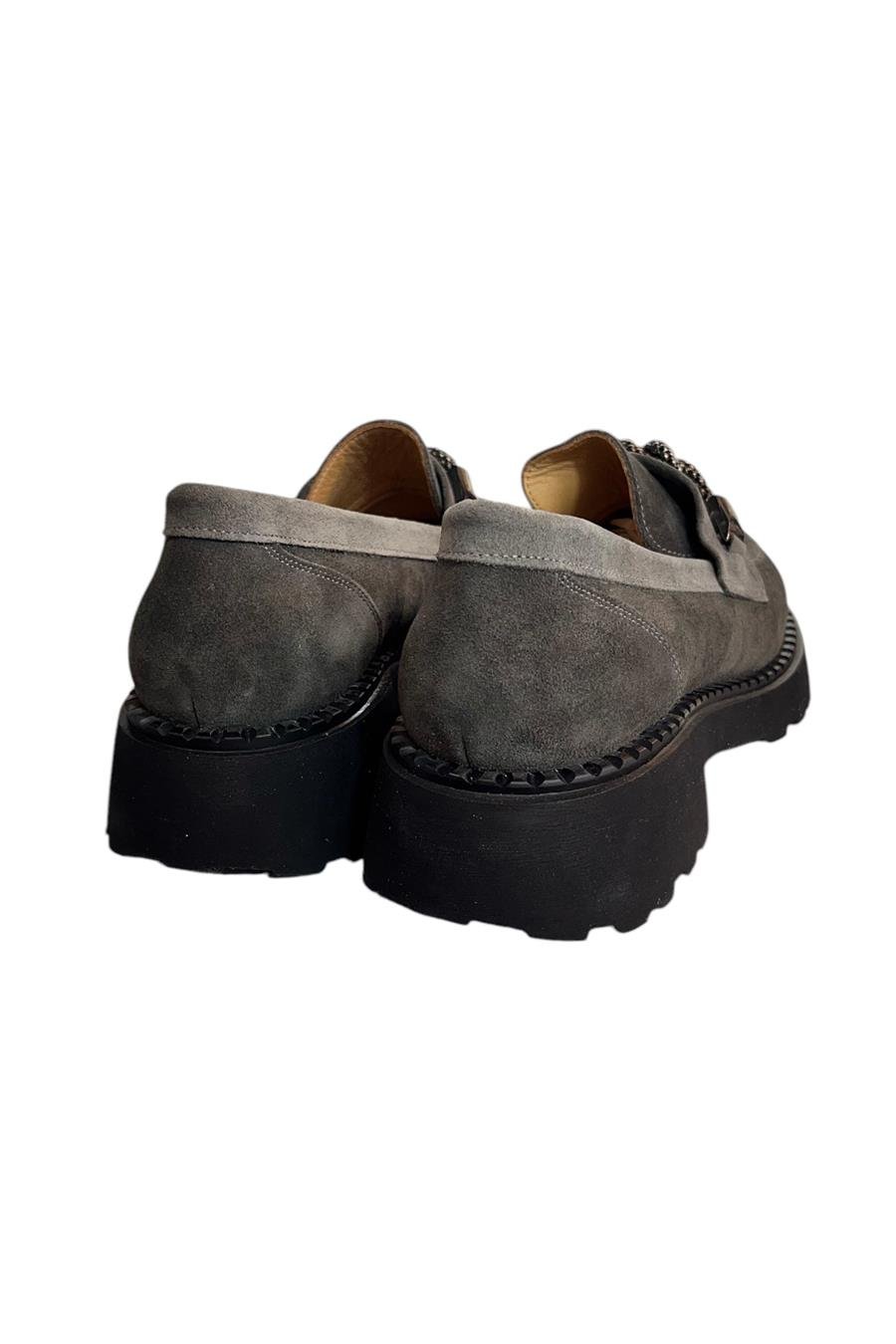 Gri Hakiki Süet Deri Kalın Taban Loafer