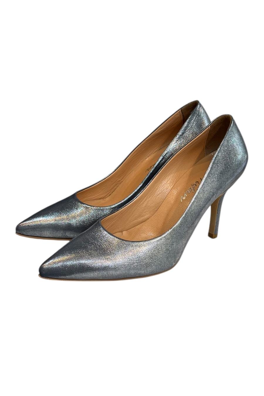 Gümüş Hakiki Deri Stiletto