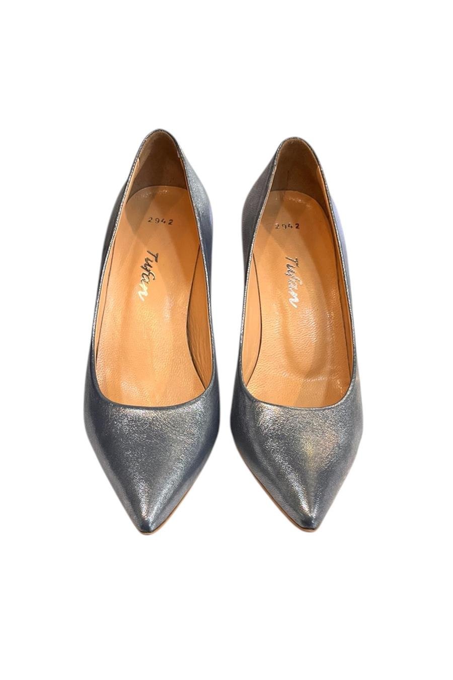 Gümüş Hakiki Deri Stiletto