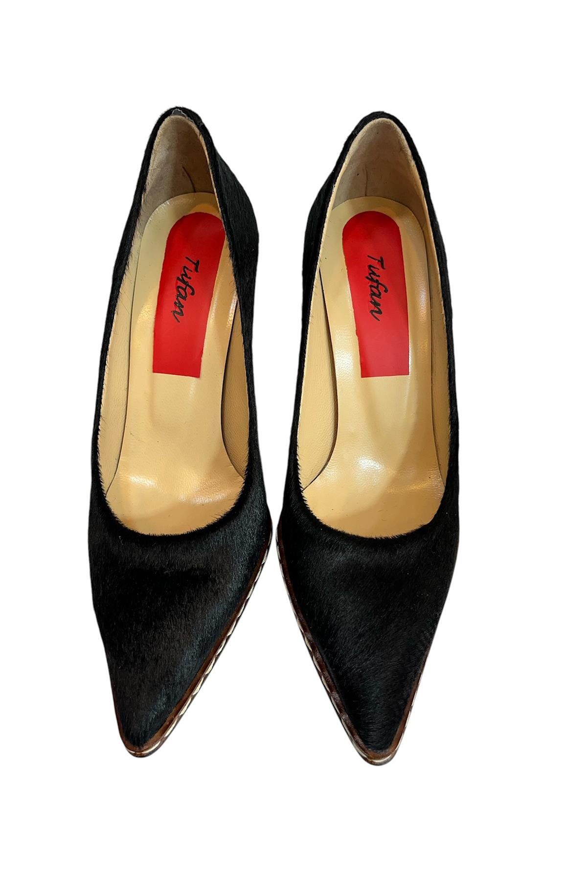 Hakiki Siyah Tay Deri Stiletto