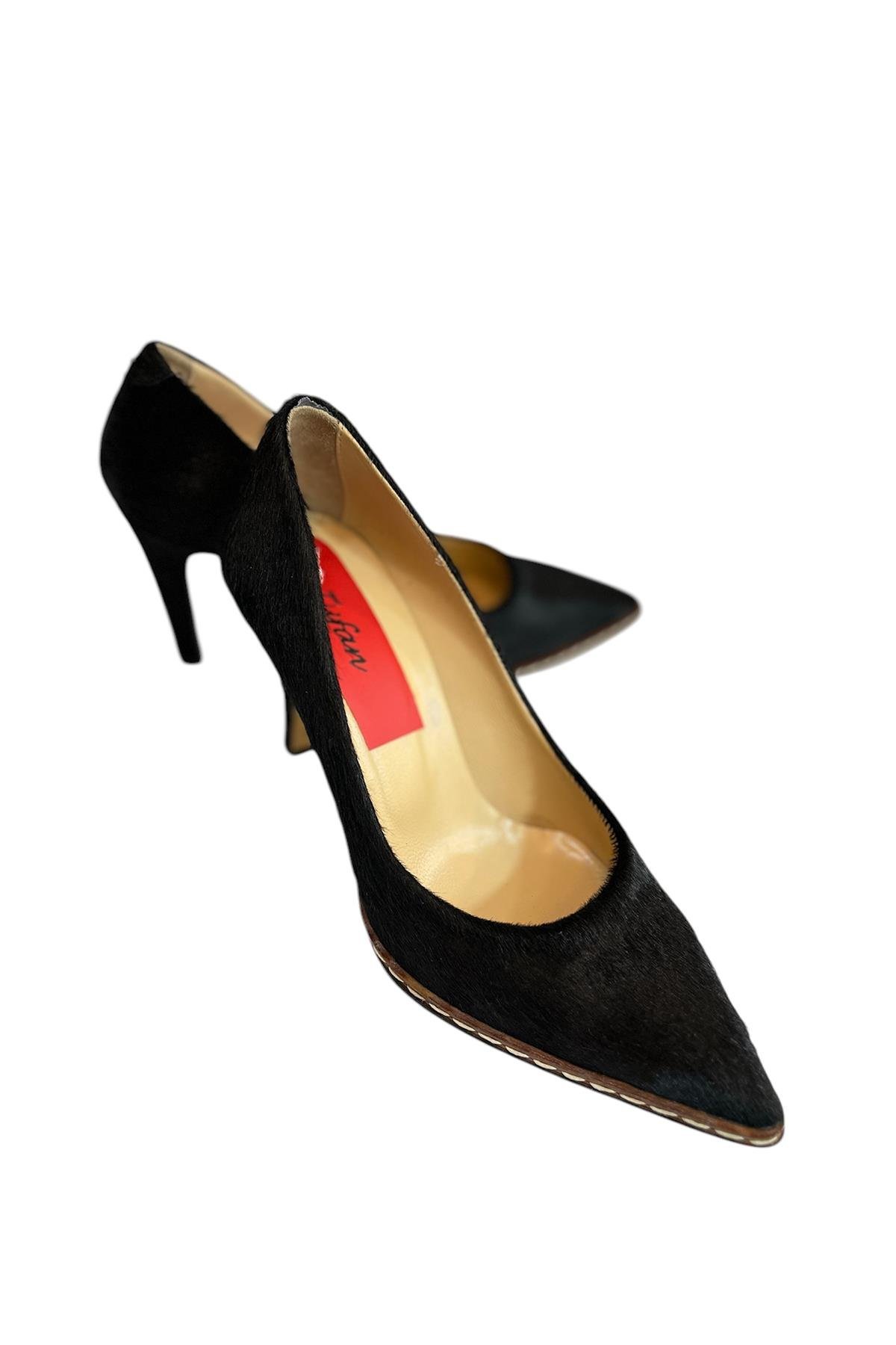 Hakiki Siyah Tay Deri Stiletto