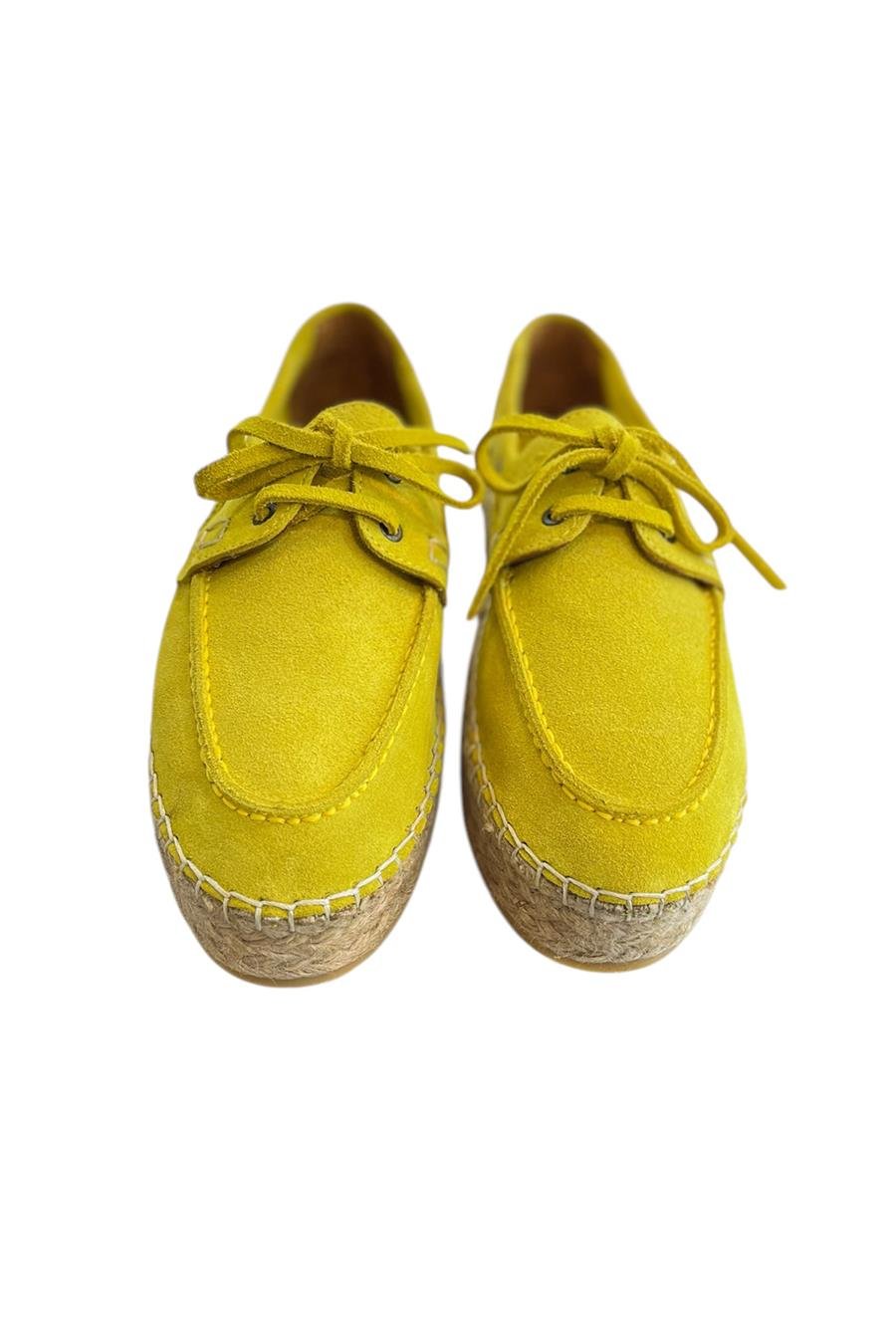 Hardal Hakiki Süet Hasır Taban Bağlı Loafer 