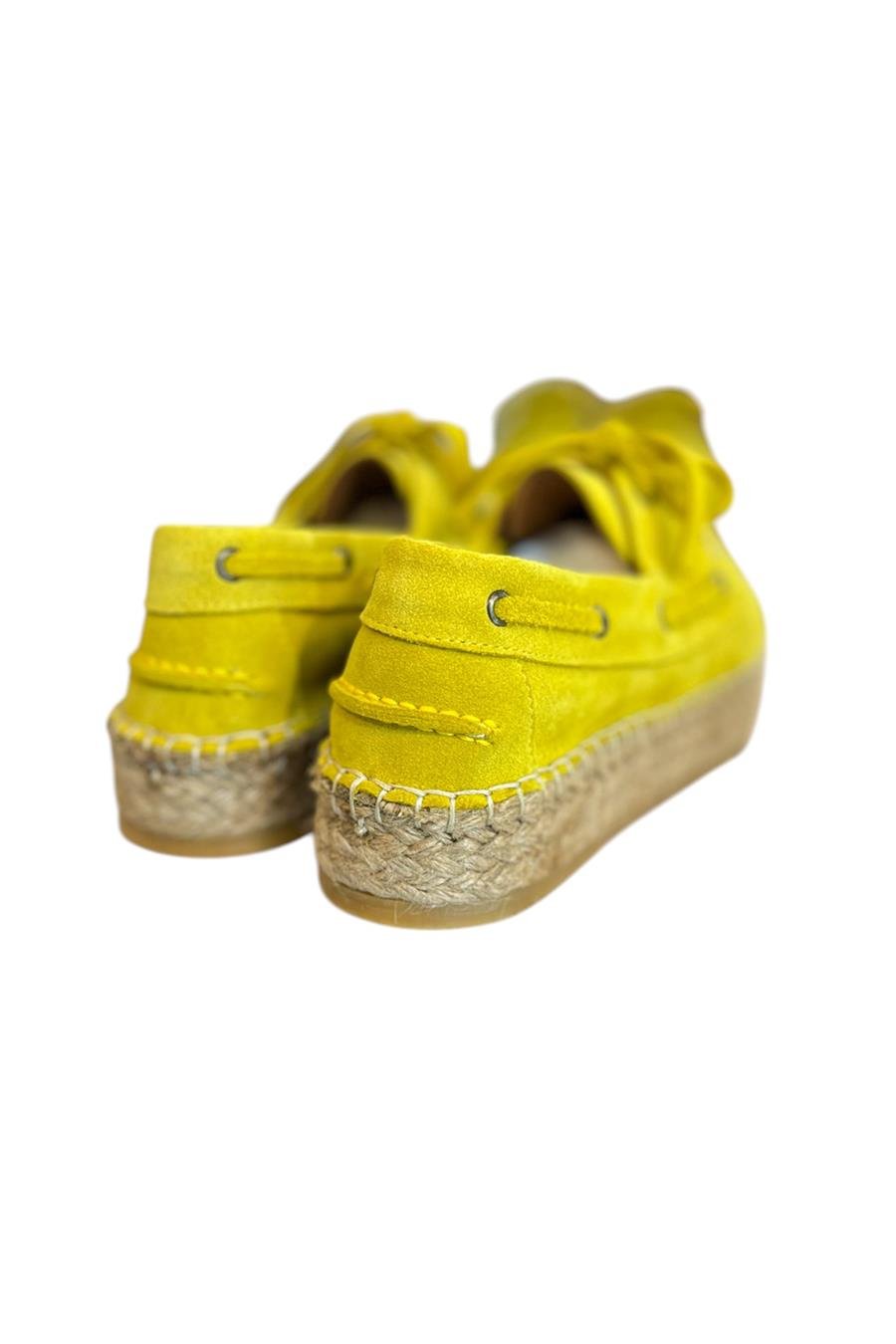 Hardal Hakiki Süet Hasır Taban Bağlı Loafer 