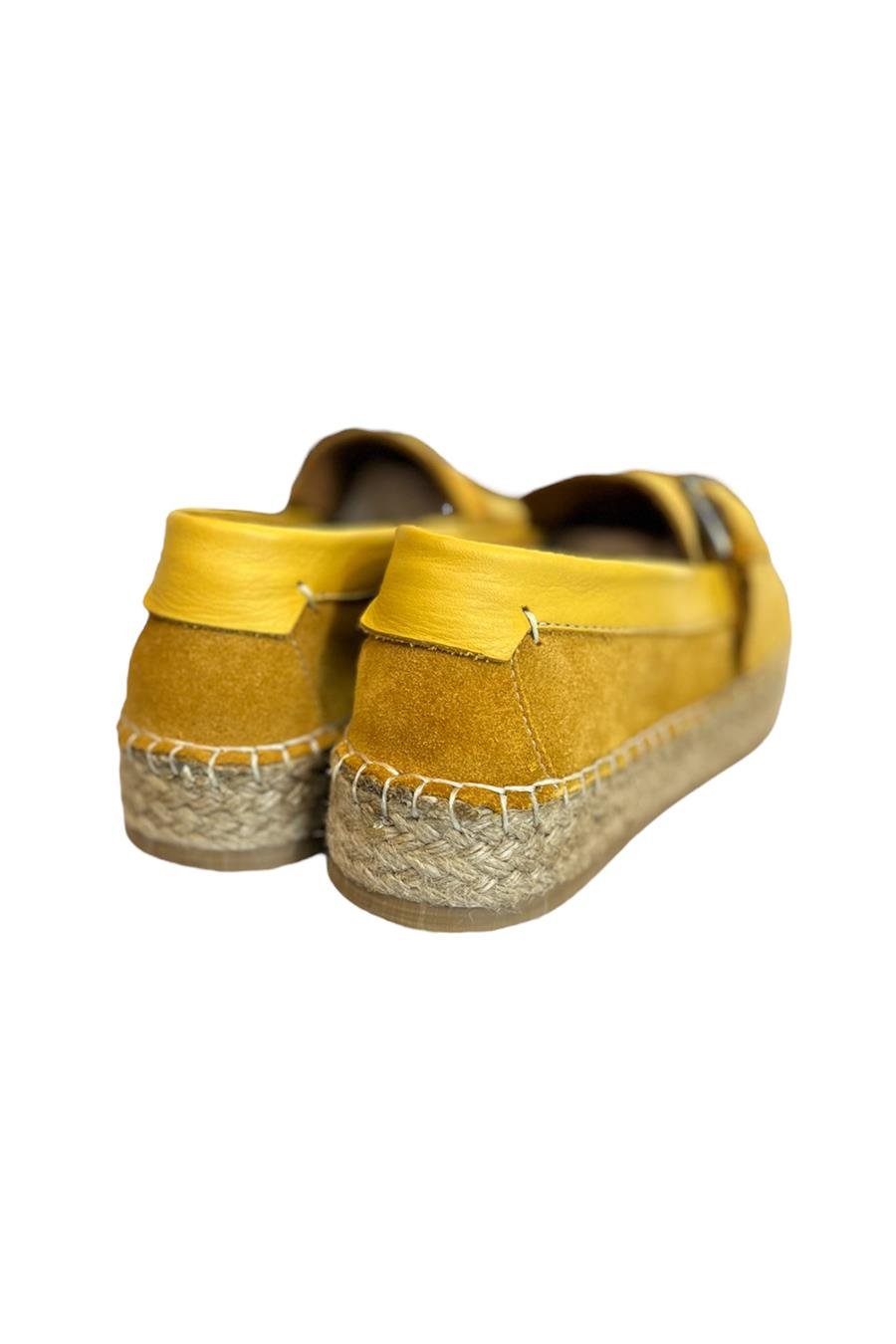 Hardal Hakiki Süet Hasır Taban Tokalı Loafer 