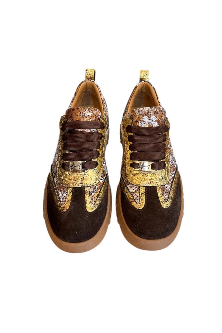 Kahve Hakiki Deri Desenli Comfort Taban Bağcıklı Sneaker