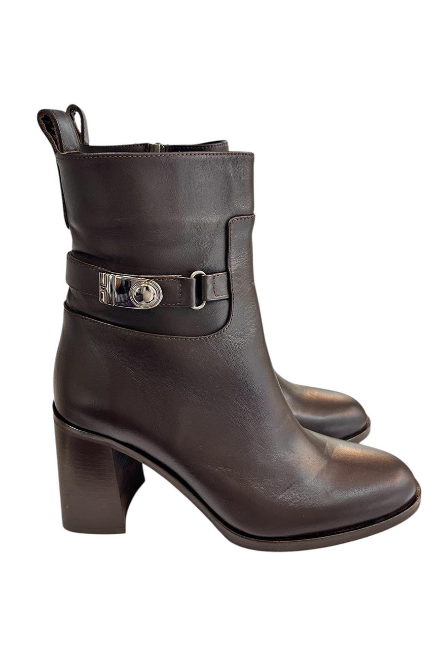 Kahve Hakiki  Deri İçi Sıcak Astarlı Topuklu Bot