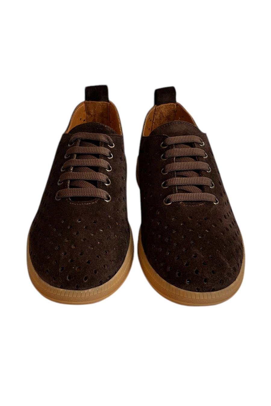 Kahve Hakiki Deri Süet Delikli Comfort Taban Bağcıklı Ayakkabı