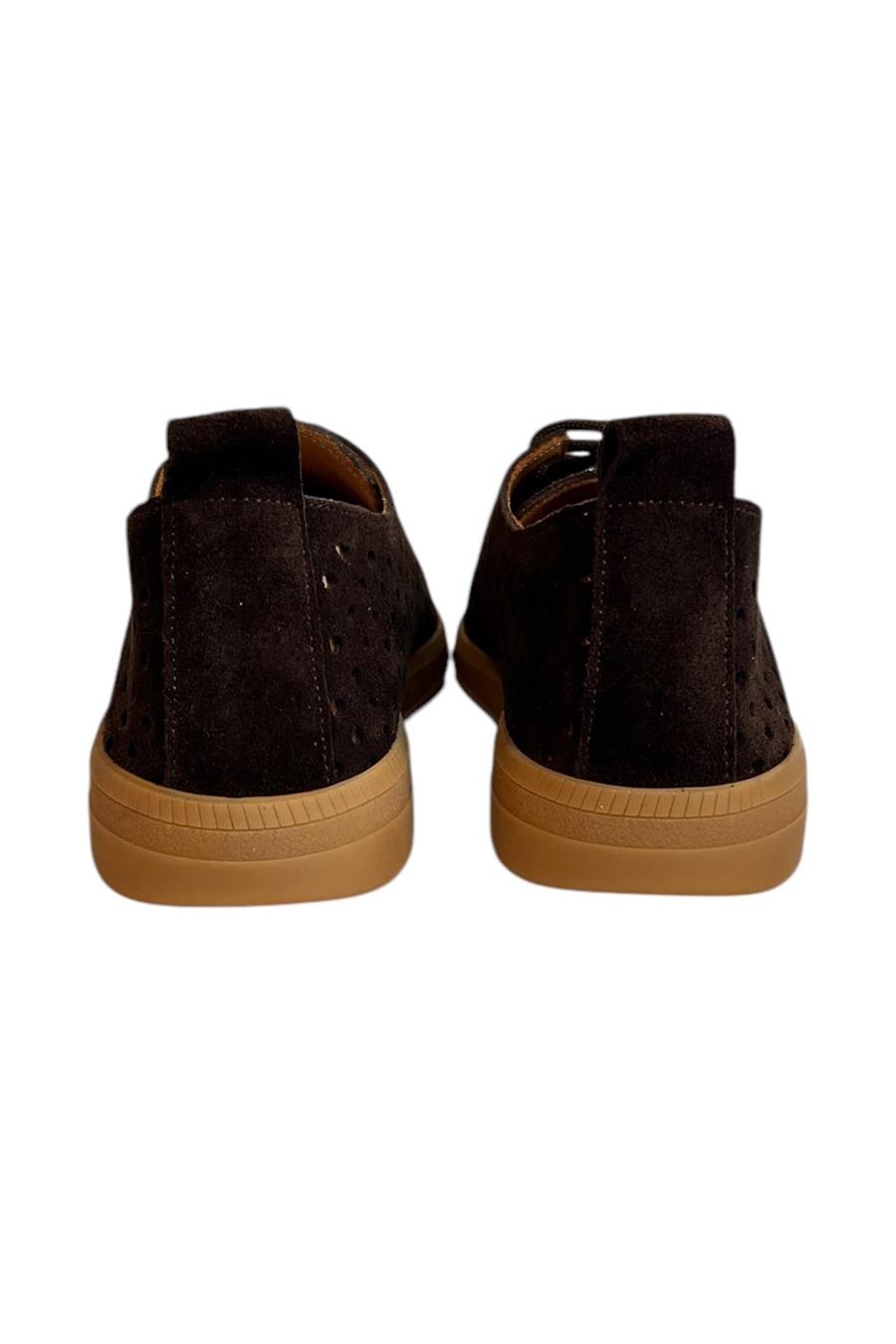 Kahve Hakiki Deri Süet Delikli Comfort Taban Bağcıklı Ayakkabı