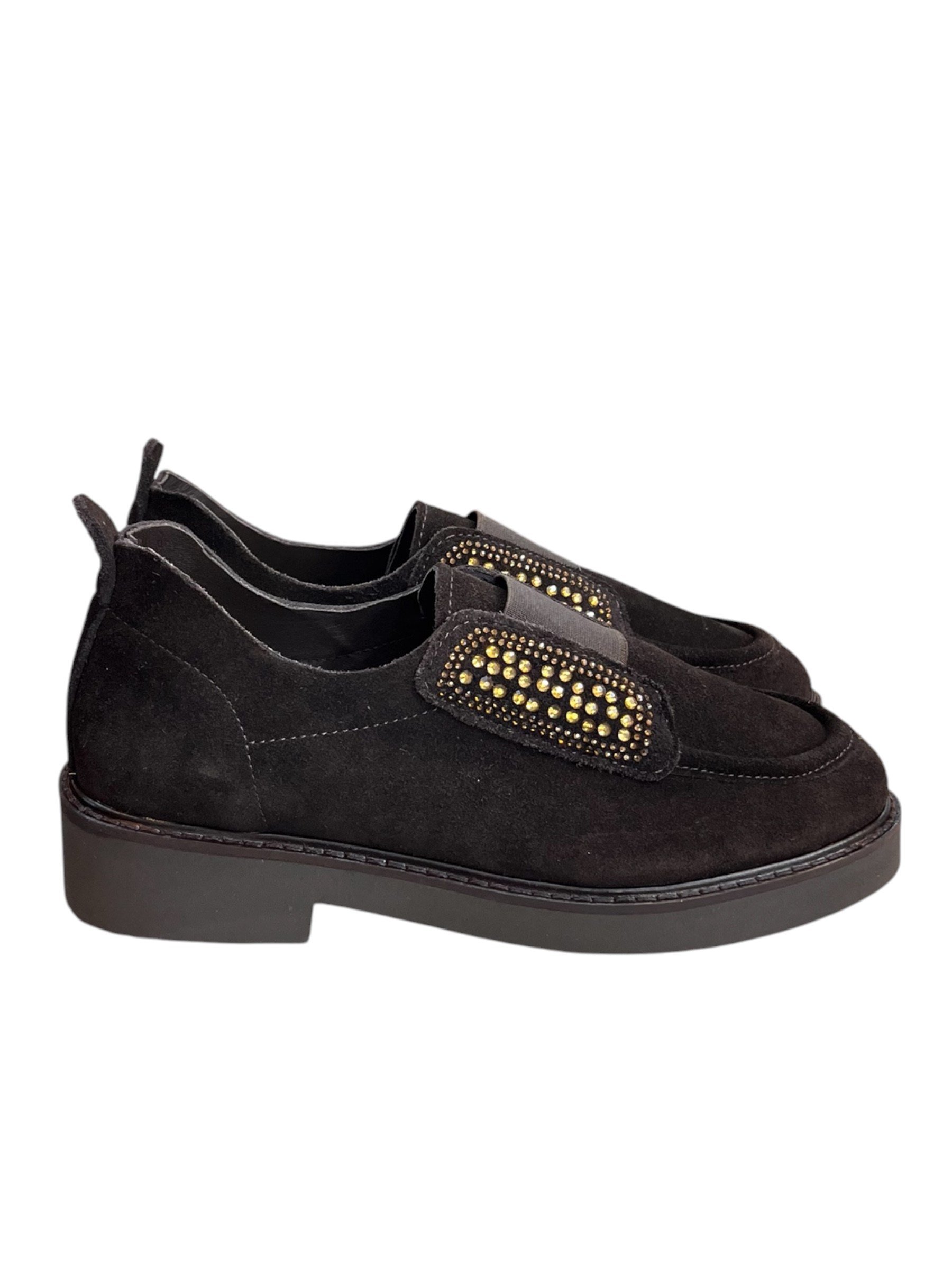 Kahve Hakiki Deri Süet Taş Detay Comfort  Loafer