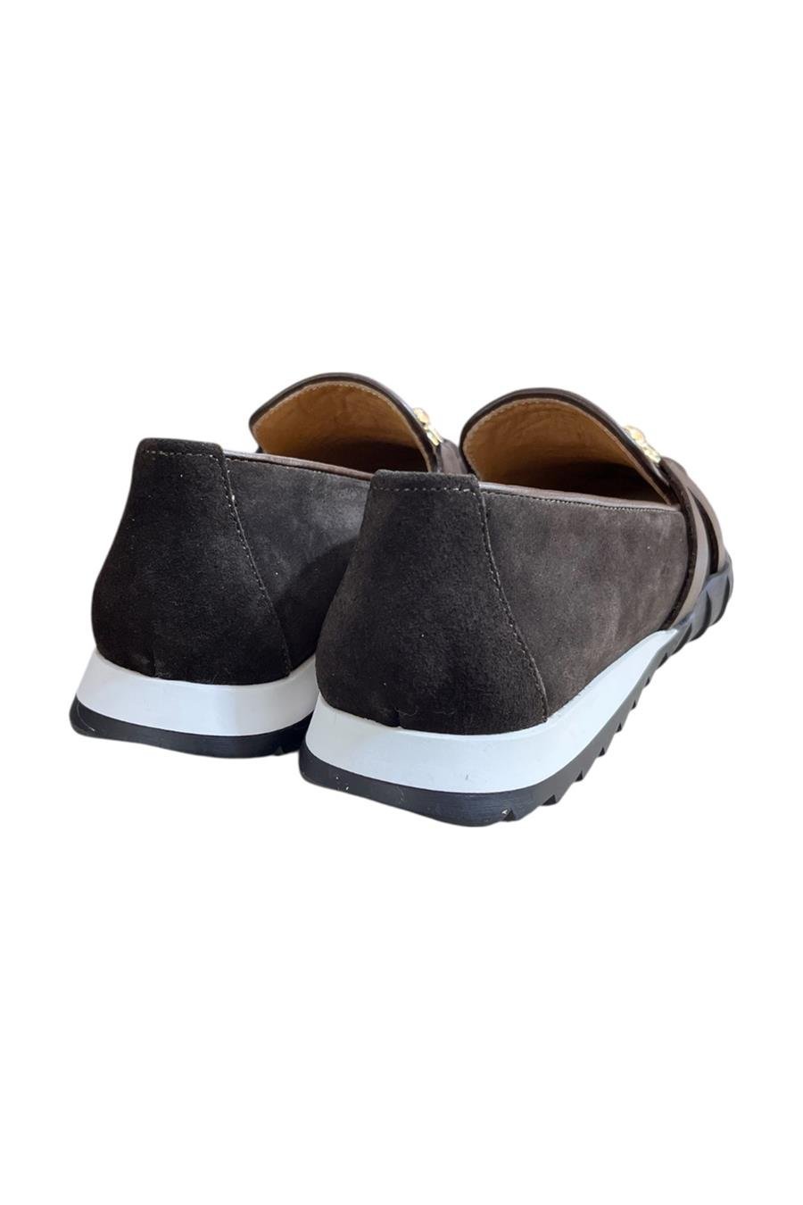 Kahve Hakiki Deri Süet Toka Detay Comfort Taban Spor Loafer