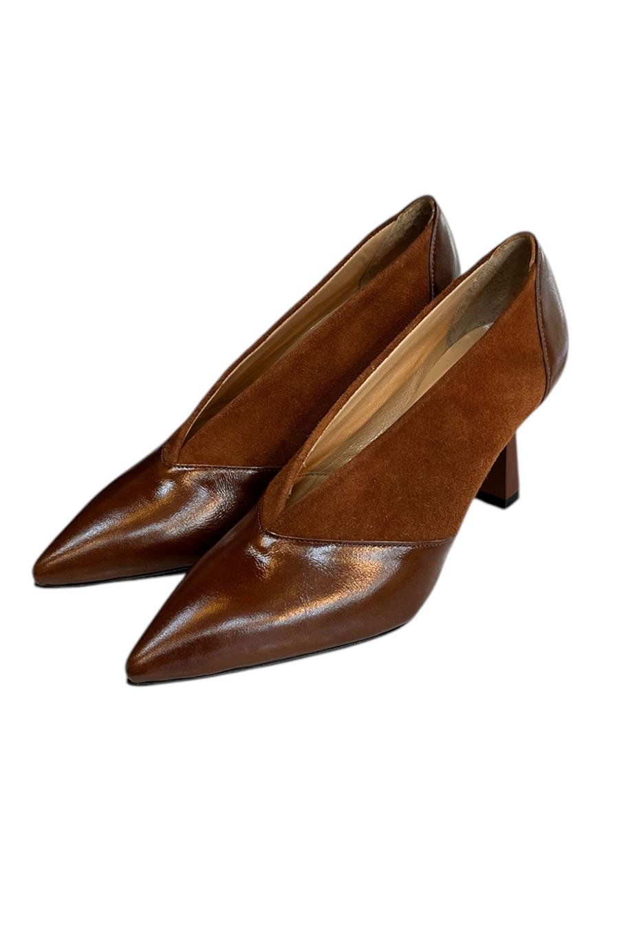 Kahve Hakiki Deri Topuklu Ayakkabı