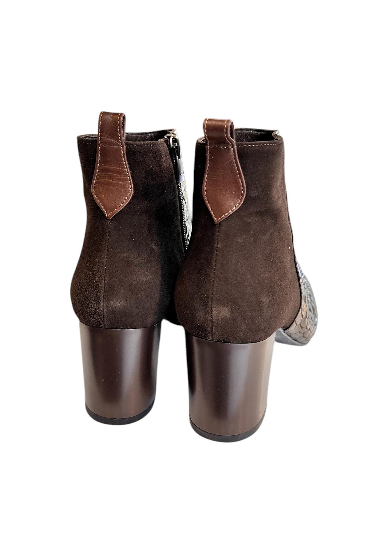 Kahve Hakiki Krokodil Deri Topuklu Bot