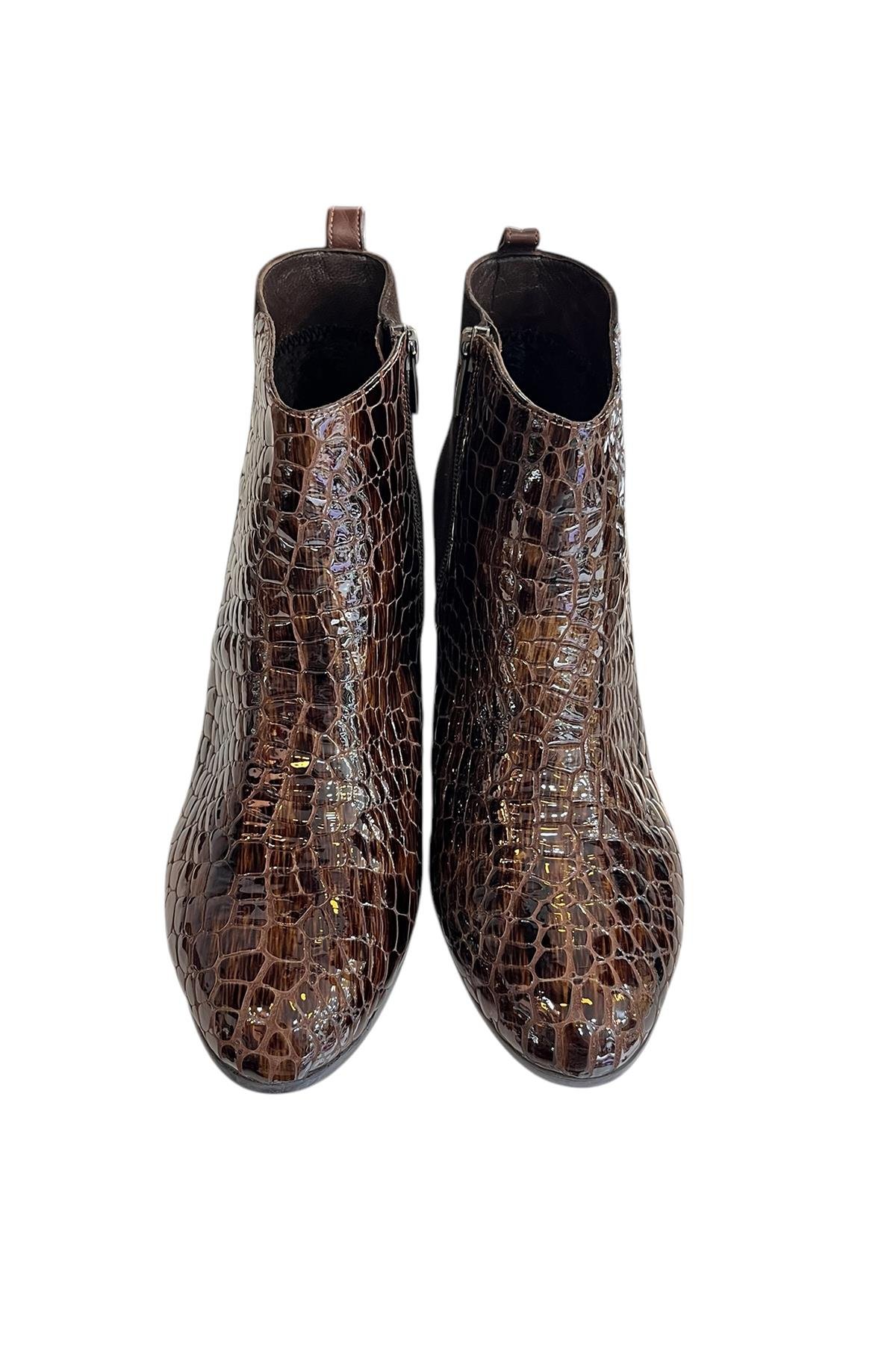 Kahve Hakiki Krokodil Deri Topuklu Bot