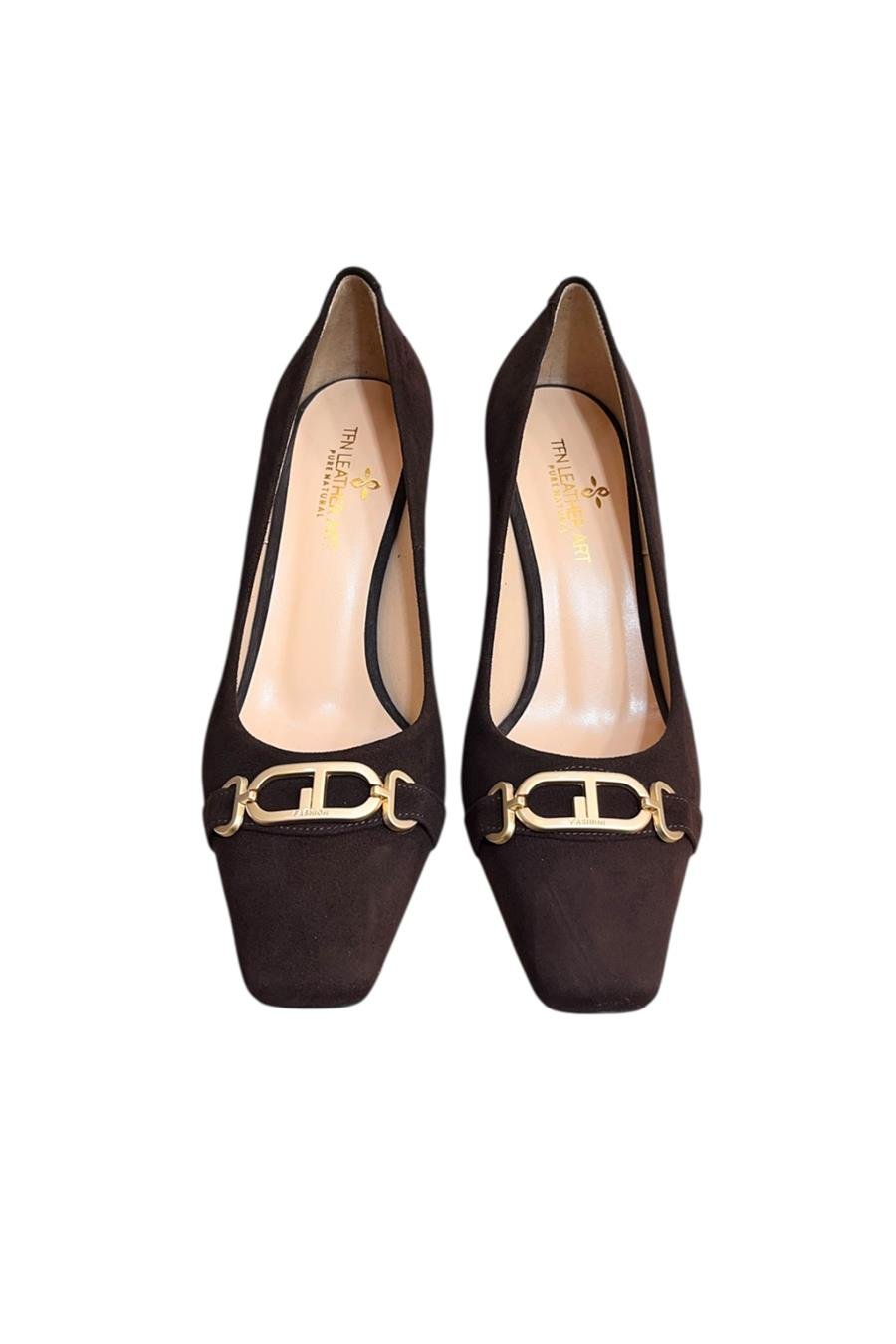 Kahve Süet Hakiki Deri Toka Detay Topuklu Ayakkabı