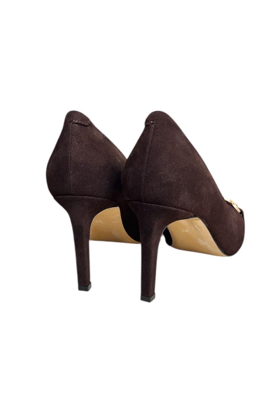 Kahve Süet Hakiki Deri Toka Detay Topuklu Ayakkabı