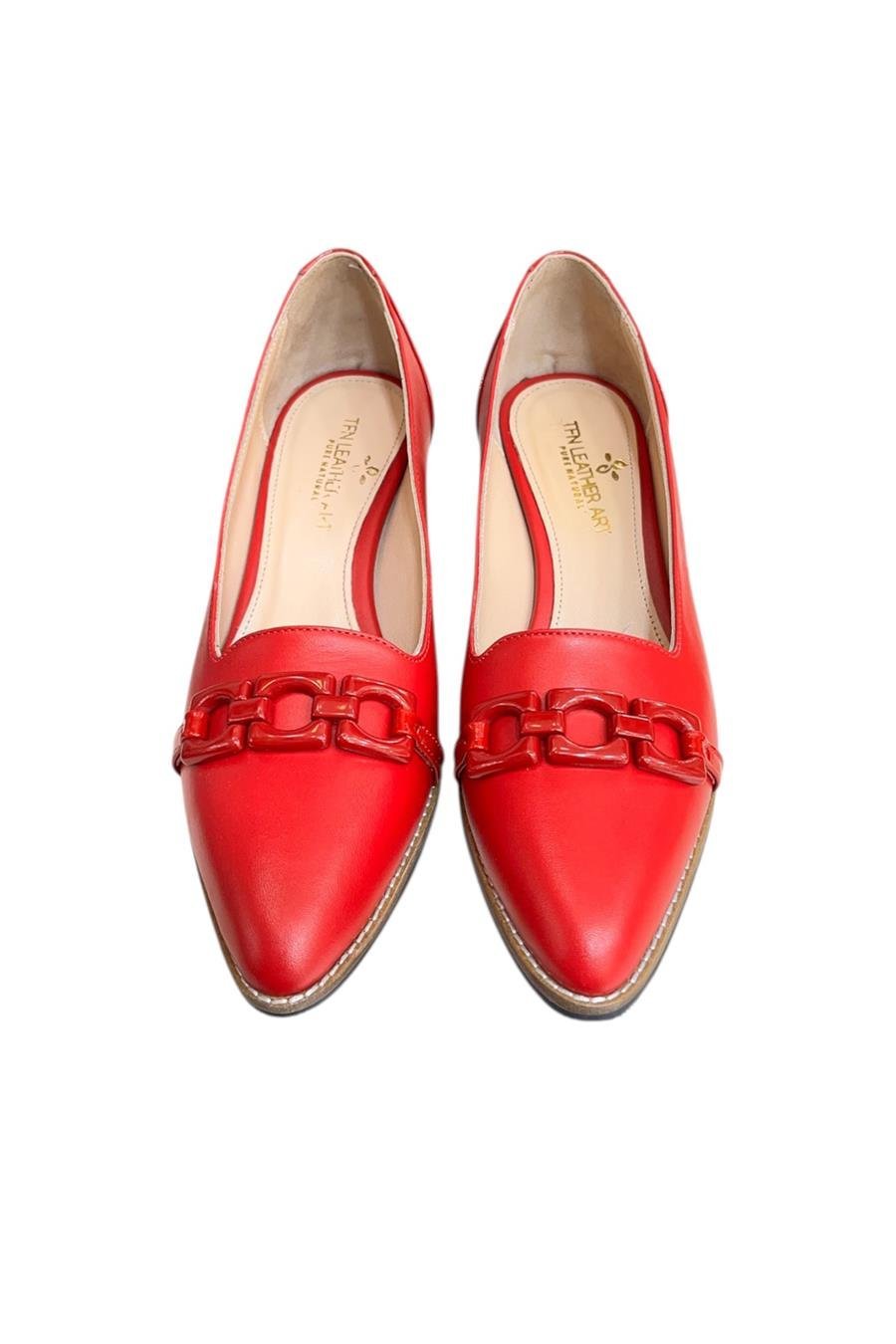 Kırmızı Hakiki Deri Toka Detay Ayakkabı