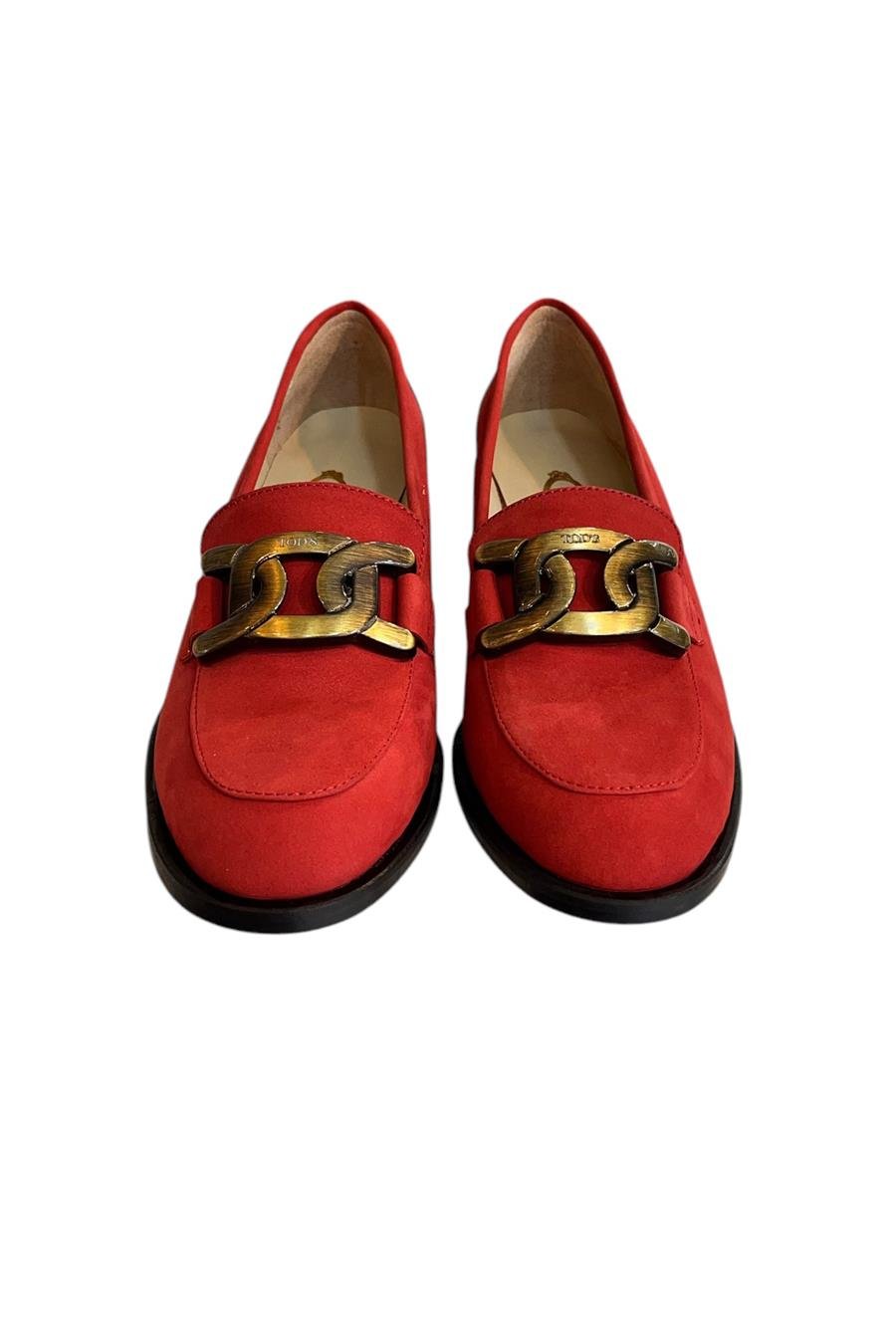 Kırmızı Hakiki Nubuk Deri Toka Detay Loafer