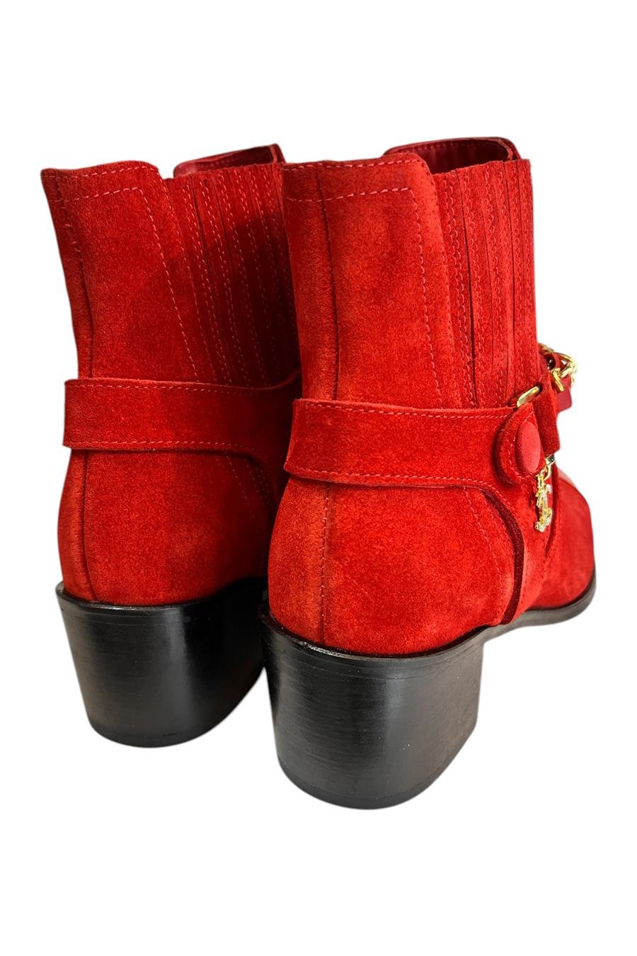 Kırmızı Hakiki Süet Deri Zincir Detay Bot