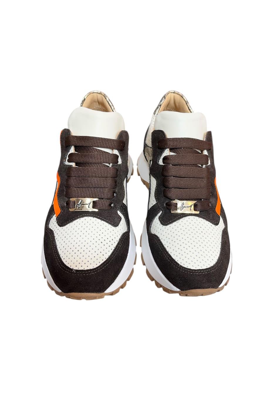 Krem Hakiki Deri Kahve Garnili Comfort Taban Bağcıklı Sneaker