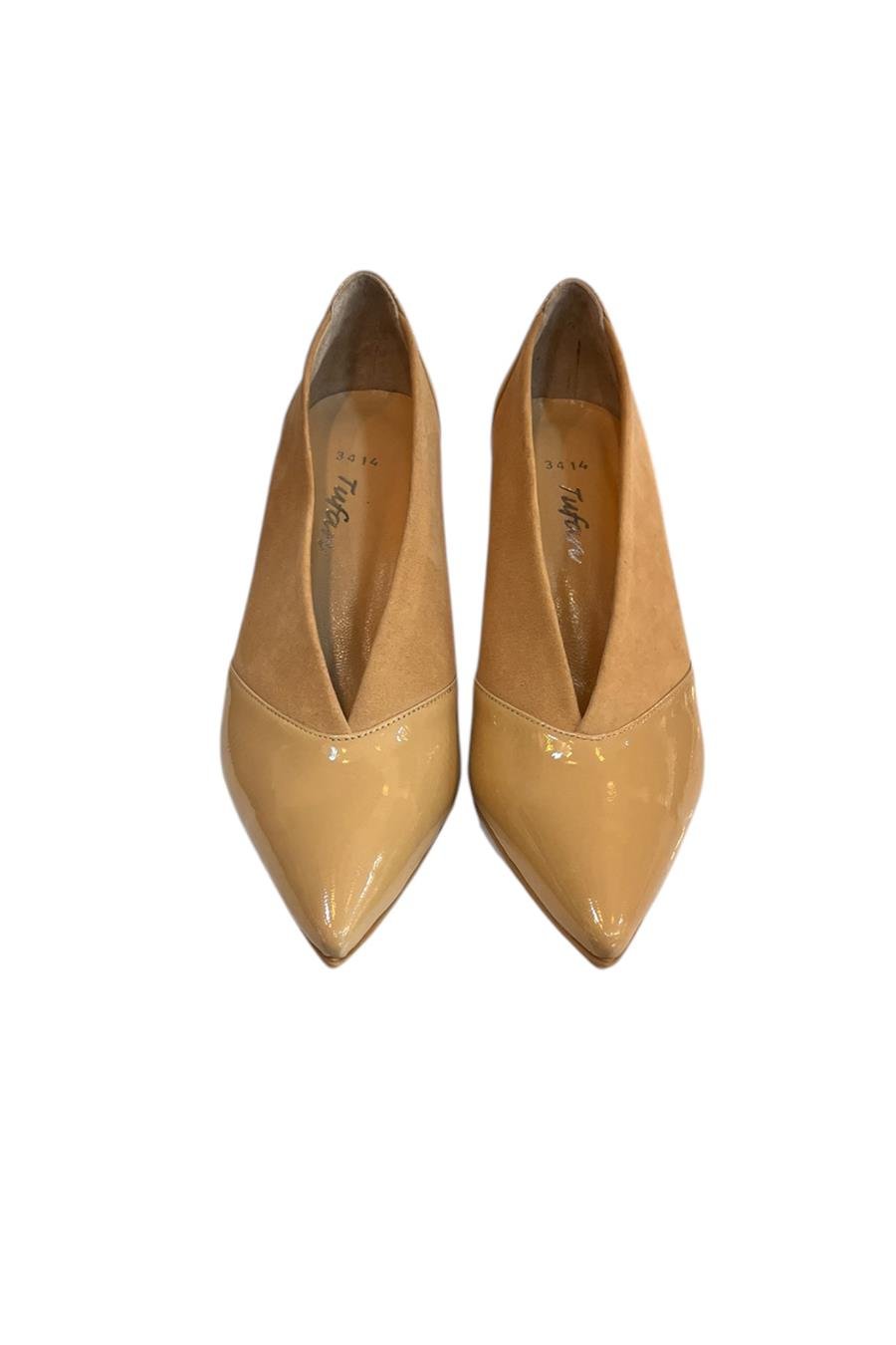 Krem Hakiki Deri Topuklu Ayakkabı